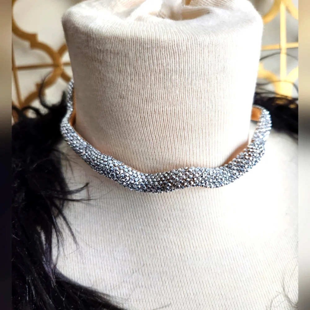 Skinny Collar With Crystals & Goldtone Hardware Statement Necklace - Picture 10 of 14